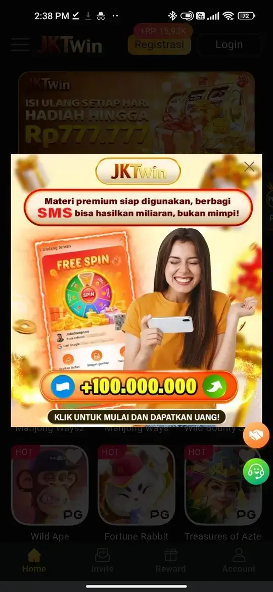 JKTWin tampilan utama dengan banner promosi dan game populer